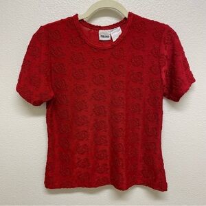 Vintage Red Rose Floral Shirt Top Size M/L/XL